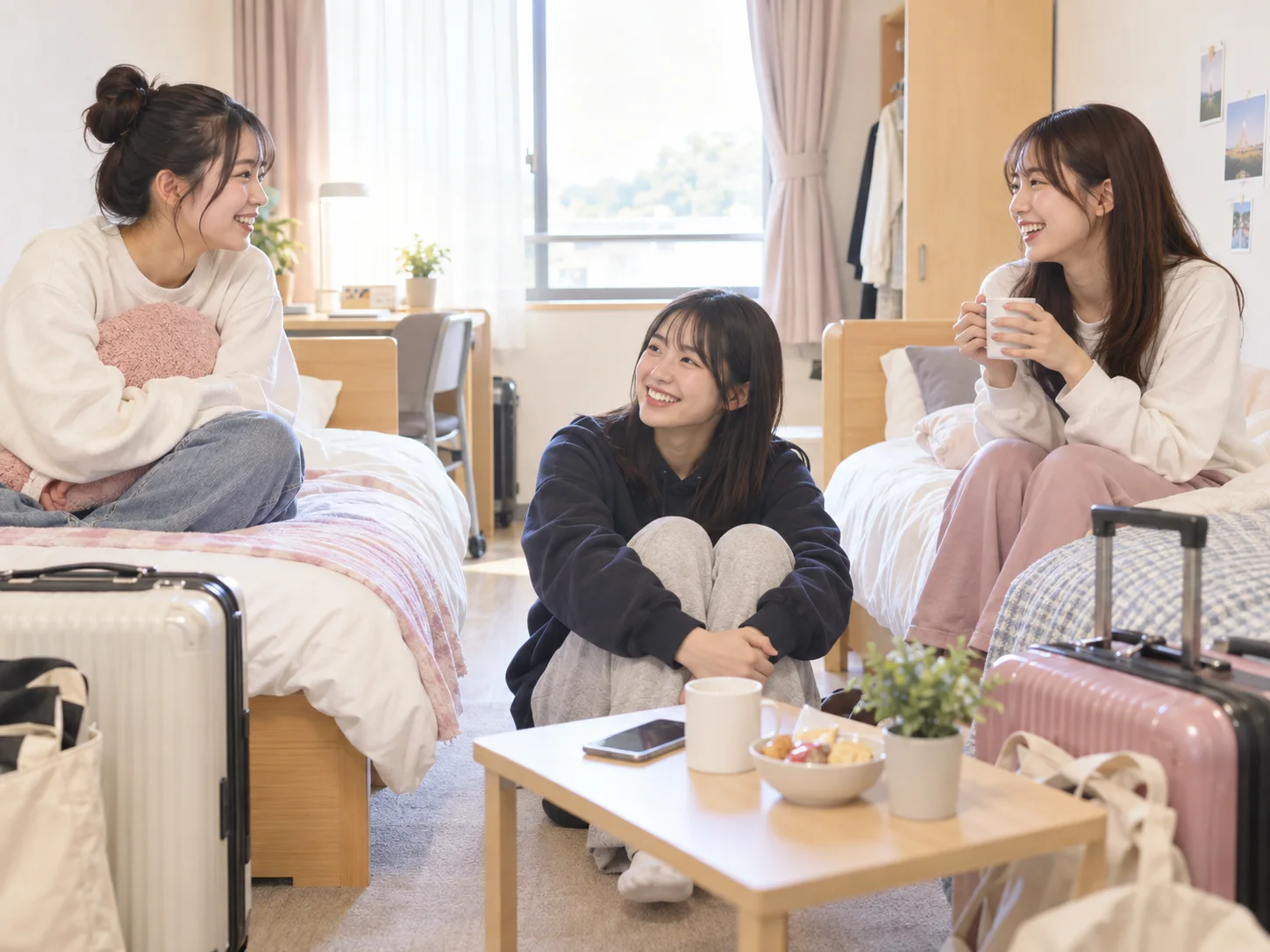 宿舎の同じ部屋で過ごす友達グループ